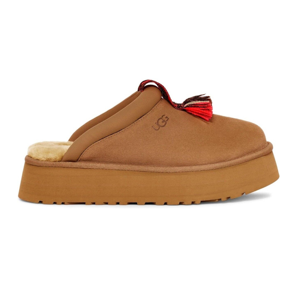 UGG TAZZLE CHESTNUT SUEDE SHEARLING MULE PLATFORM WOMEN'S SLIPPERS SIZE US 7 NEW